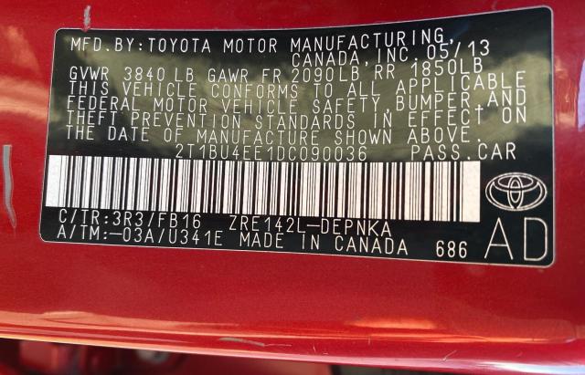 Photo 10 from auction – 2013 TOYOTA COROLLA BA with VIN 2T1BU4EE1DC090036