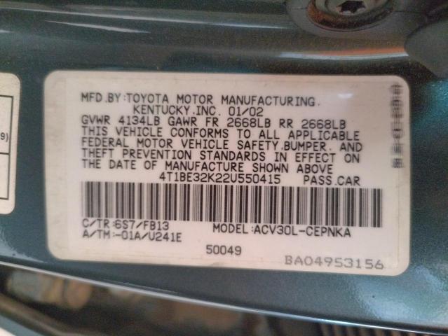 Photo 10 from auction – 2002 TOYOTA CAMRY LE with VIN 4T1BE32K22U550415