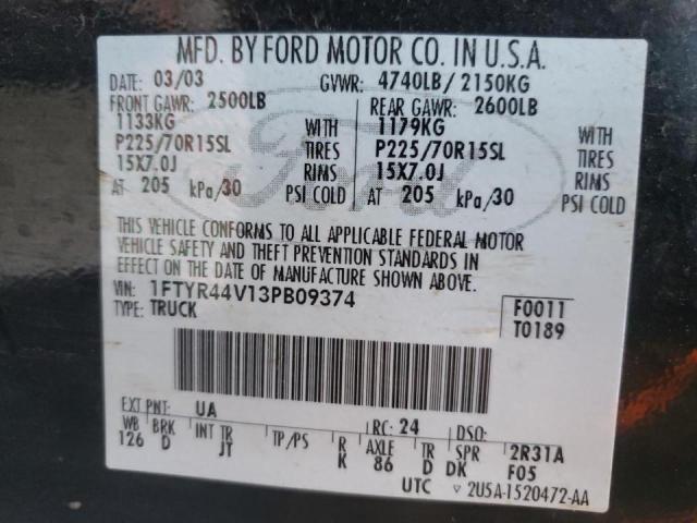 Photo 10 from auction – 2003 FORD RANGER SUP with VIN 1FTYR44V13PB09374