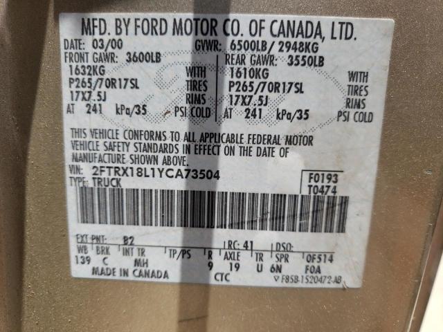 Photo 10 from auction – 2000 FORD F150 with VIN 2FTRX18L1YCA73504