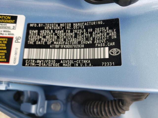 Photo 10 from auction – 2013 TOYOTA CAMRY L with VIN 4T1BF1FK8DU702938