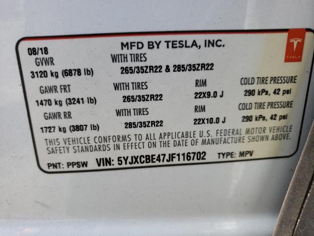 Photo 10 from auction – 2018 TESLA MODEL X with VIN 5YJXCBE47JF116702
