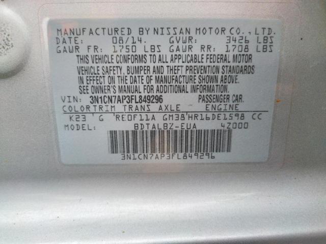 Photo 10 from auction – 2015 NISSAN VERSA S with VIN 3N1CN7AP3FL849296