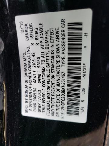 Photo 10 from auction – 2019 HONDA CIVIC EX with VIN 2HGFC3B38KH351457