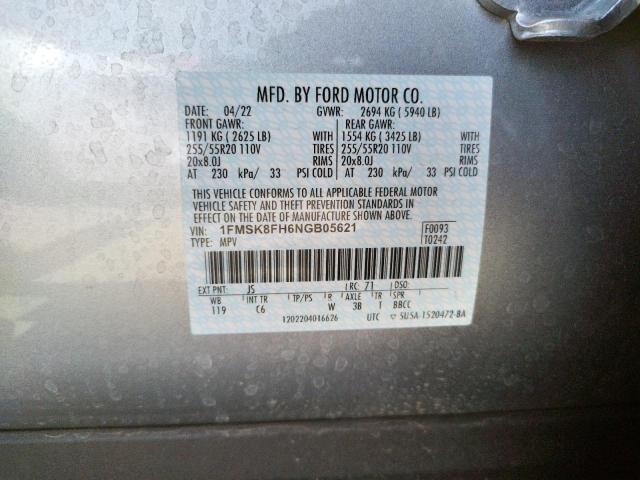 Photo 10 from auction – 2022 FORD EXPLORER L with VIN 1FMSK8FH6NGB05621
