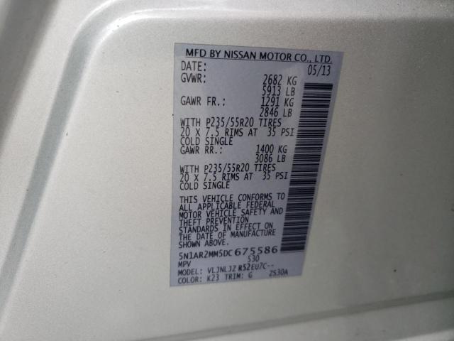 Photo 10 from auction – 2013 NISSAN PATHFINDER with VIN 5N1AR2MM5DC675586