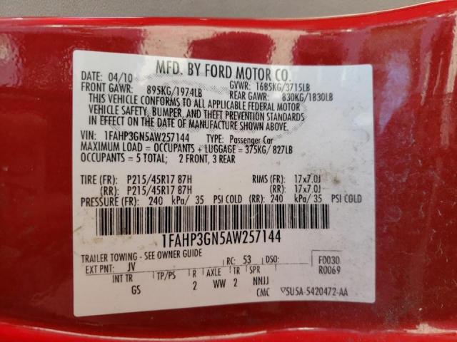Photo 10 from auction – 2010 FORD FOCUS SES with VIN 1FAHP3GN5AW257144