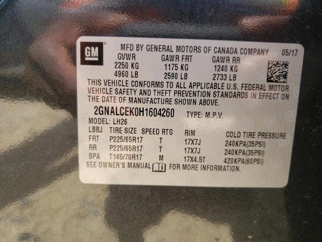 Photo 10 from auction – 2017 CHEVROLET EQUINOX LT with VIN 2GNALCEK0H1604260
