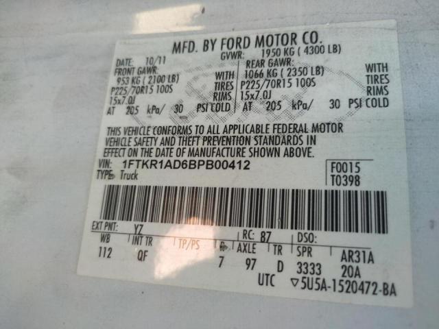 Photo 10 from auction – 2011 FORD RANGER with VIN 1FTKR1AD6BPB00412