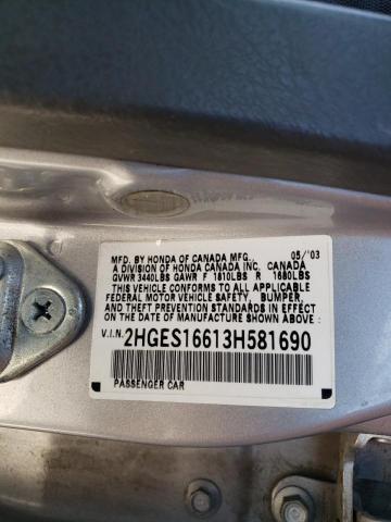Photo 10 from auction – 2003 HONDA CIVIC LX with VIN 2HGES16613H581690