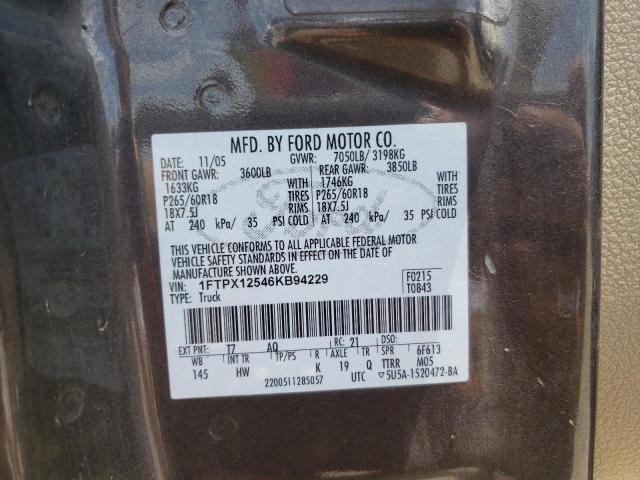 Photo 10 from auction – 2006 FORD F150 with VIN 1FTPX12546KB94229
