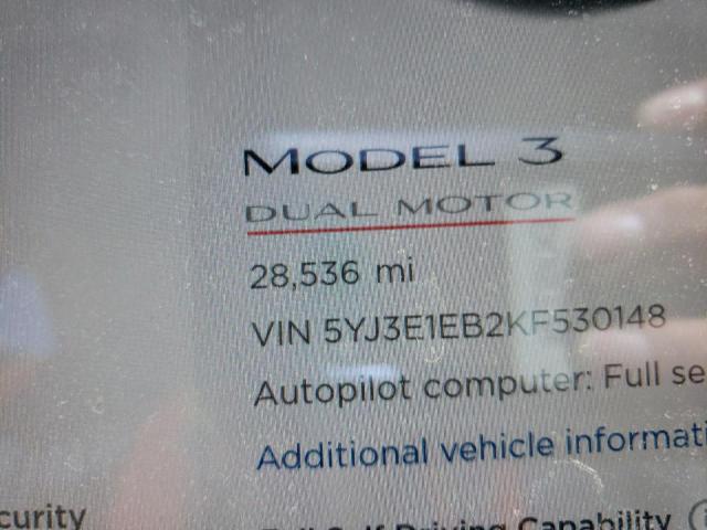 Photo 8 from auction – 2019 TESLA MODEL 3 with VIN 5YJ3E1EB2KF530148