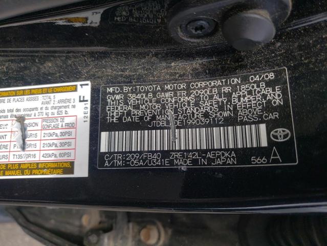 Photo 10 from auction – 2009 TOYOTA COROLLA BA with VIN JTDBL40E199039112