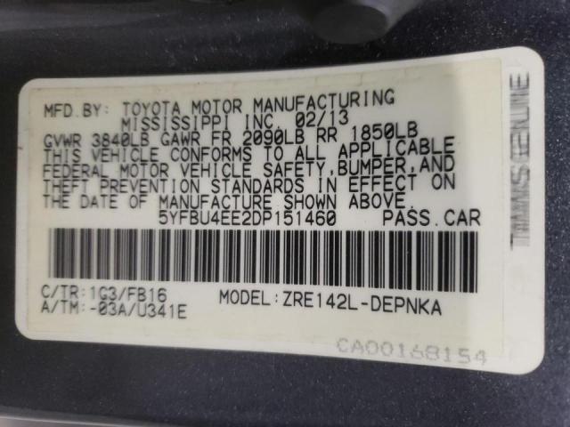 Photo 10 from auction – 2013 TOYOTA COROLLA BA with VIN 5YFBU4EE2DP151460