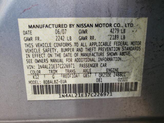 Photo 10 from auction – 2007 NISSAN ALTIMA 2.5 with VIN 1N4AL21E37C226971