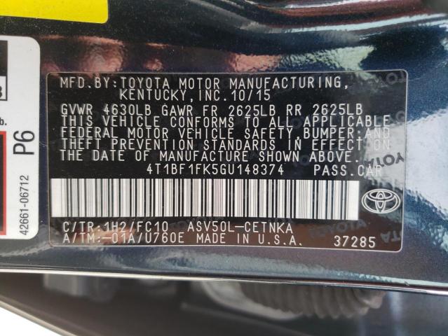 Photo 10 from auction – 2016 TOYOTA CAMRY LE with VIN 4T1BF1FK5GU148374