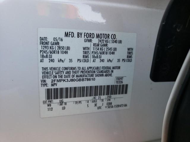 Photo 10 from auction – 2016 FORD EDGE SEL with VIN 2FMPK3J80GBB78610