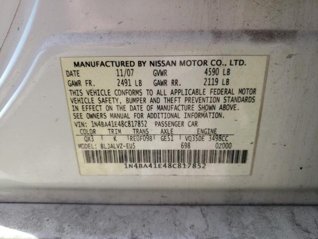 Photo 10 from auction – 2008 NISSAN MAXIMA SE with VIN 1N4BA41E48C817852