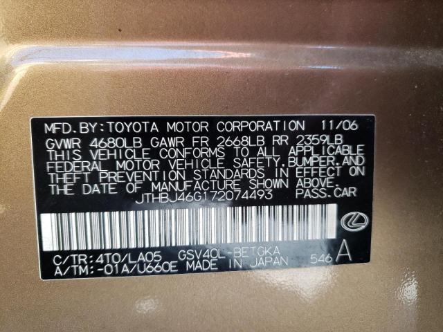 Photo 10 from auction – 2007 LEXUS ES 350 with VIN JTHBJ46G172074493