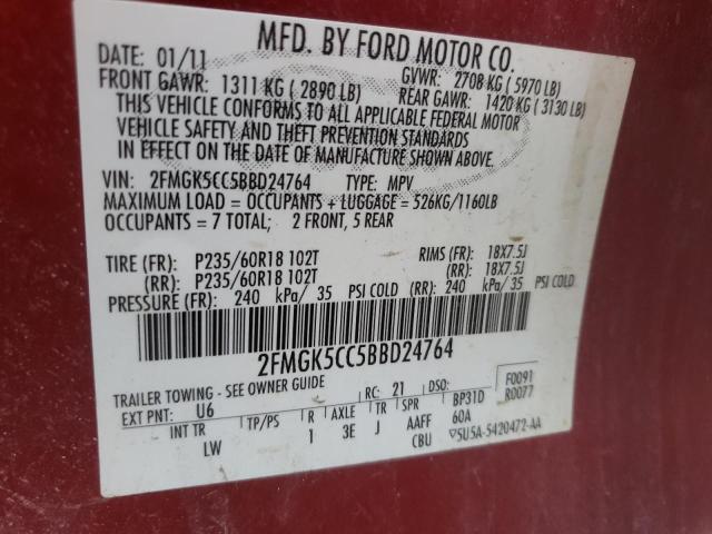 Photo 10 from auction – 2011 FORD FLEX SEL with VIN 2FMGK5CC5BBD24764