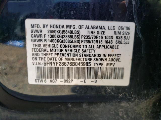 Photo 10 from auction – 2006 HONDA PILOT EX with VIN 5FNYF28676B045985
