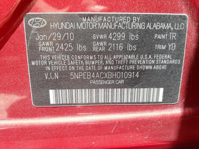 Photo 10 from auction – 2011 HYUNDAI SONATA GLS with VIN 5NPEB4ACXBH010914