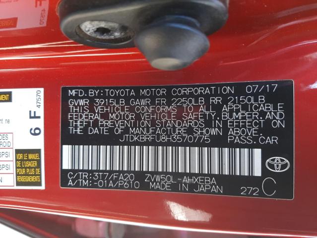 Photo 10 from auction – 2017 TOYOTA PRIUS with VIN JTDKBRFU8H3570775