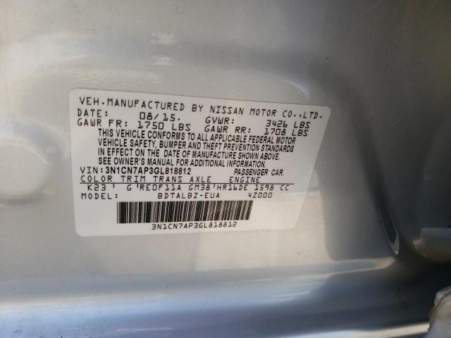 Photo 10 from auction – 2016 NISSAN VERSA S with VIN 3N1CN7AP3GL818812