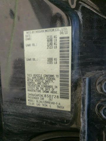 Photo 10 from auction – 2010 NISSAN MAXIMA S with VIN 1N4AA5AP2AC850728