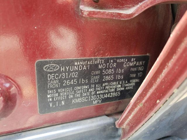 Photo 10 from auction – 2003 HYUNDAI SANTA FE G with VIN KM8SC13D33U442865