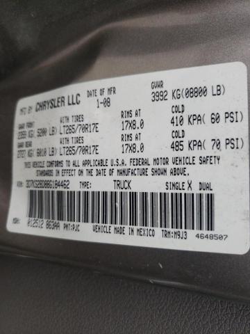 Photo 10 from auction – 2008 DODGE RAM 2500 S with VIN 3D7KS28D88G184462