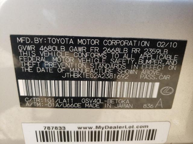 Photo 10 from auction – 2010 LEXUS ES 350 with VIN JTHBK1EG2A2381692