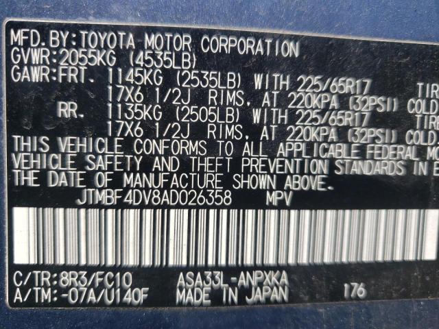 Photo 10 from auction – 2010 TOYOTA RAV4 with VIN JTMBF4DV8AD026358