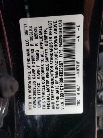 Photo 10 from auction – 2017 HONDA CIVIC EX with VIN 19XFC1F38HE022887
