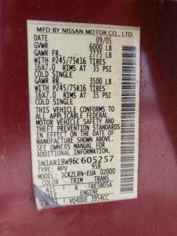 Photo 10 from auction – 2006 NISSAN PATHFINDER with VIN 5N1AR18W96C605257