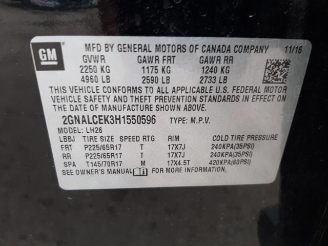 Photo 10 from auction – 2017 CHEVROLET EQUINOX LT with VIN 2GNALCEK3H1550596