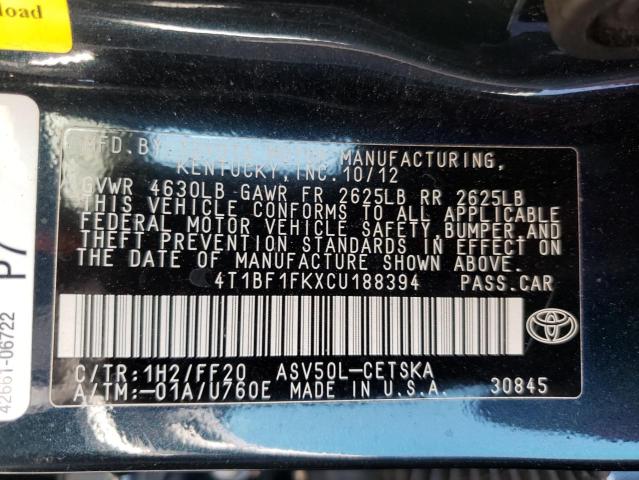 Photo 10 from auction – 2012 TOYOTA CAMRY BASE with VIN 4T1BF1FKXCU188394