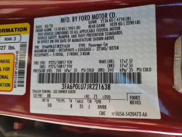 Photo 10 from auction – 2018 FORD FUSION SE with VIN 3FA6P0LU7JR221638