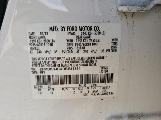 Photo 10 from auction – 2013 FORD EDGE SEL with VIN 2FMDK3JCXDBE31354