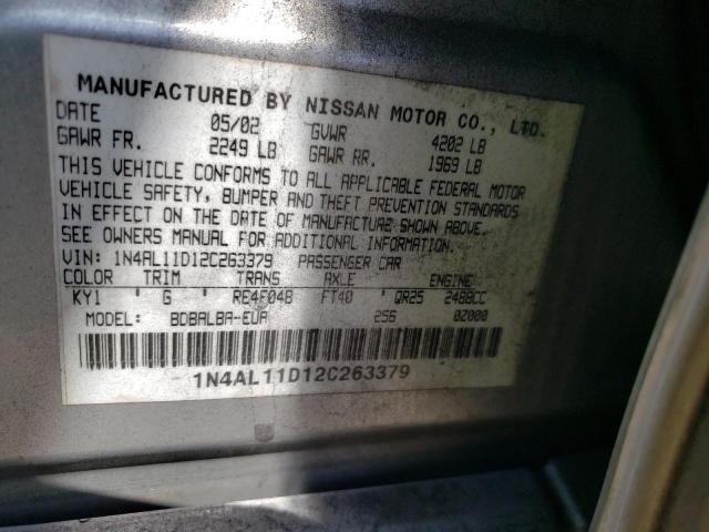 Photo 10 from auction – 2002 NISSAN ALTIMA BAS with VIN 1N4AL11D12C263379
