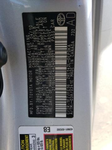 Photo 10 from auction – 2010 TOYOTA COROLLA BA with VIN 2T1BU4EE4AC400921