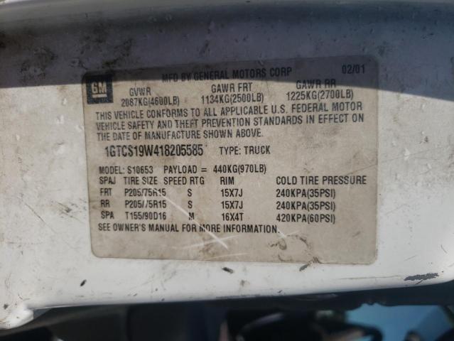 Photo 10 from auction – 2001 GMC SONOMA with VIN 1GTCS19W418205585