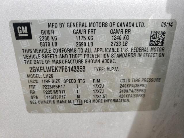 Photo 10 from auction – 2015 GMC TERRAIN SL with VIN 2GKFLWEK7F6143353