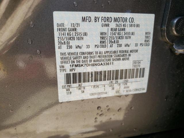 Photo 10 from auction – 2022 FORD EXPLORER X with VIN 1FMSK7DH8NGA33611