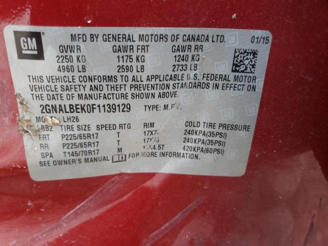 Photo 10 from auction – 2015 CHEVROLET EQUINOX LT with VIN 2GNALBEK0F1139129