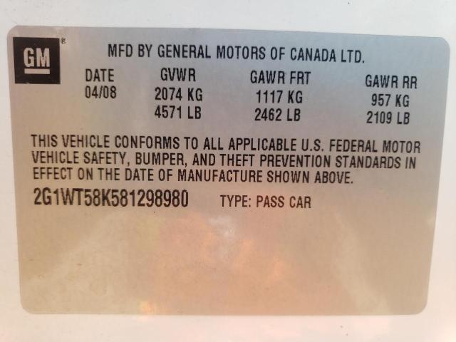 Photo 10 from auction – 2008 CHEVROLET IMPALA LT with VIN 2G1WT58K581298980