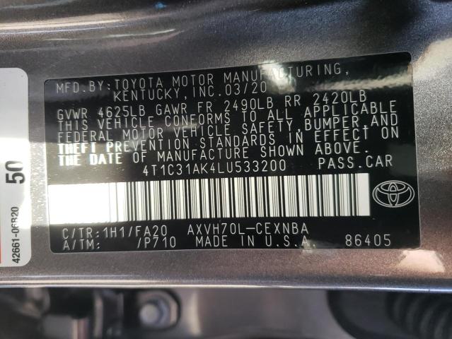 Photo 10 from auction – 2020 TOYOTA CAMRY LE with VIN 4T1C31AK4LU533200