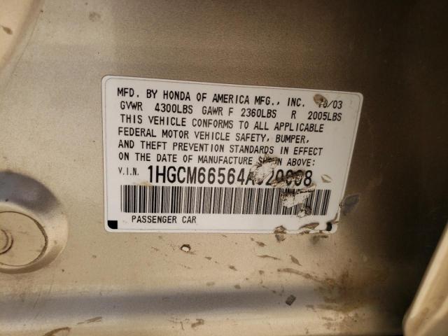 Photo 10 from auction – 2004 HONDA ACCORD EX with VIN 1HGCM66564A020908