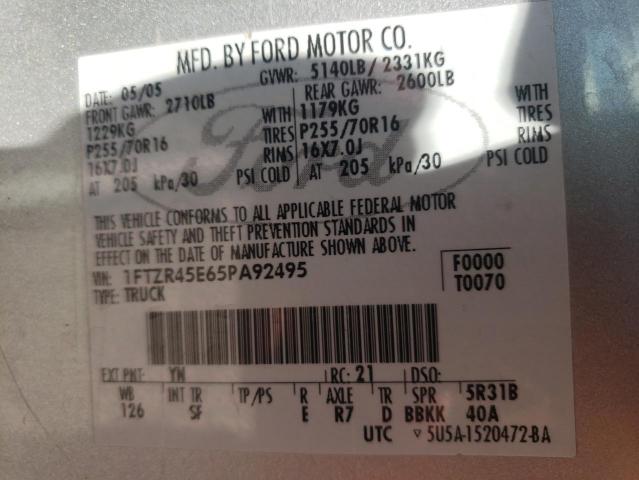 Photo 10 from auction – 2005 FORD RANGER SUP with VIN 1FTZR45E65PA92495