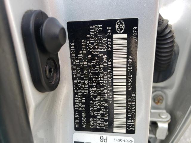 Photo 10 from auction – 2012 TOYOTA CAMRY BASE with VIN 4T4BF1FK4CR237465
